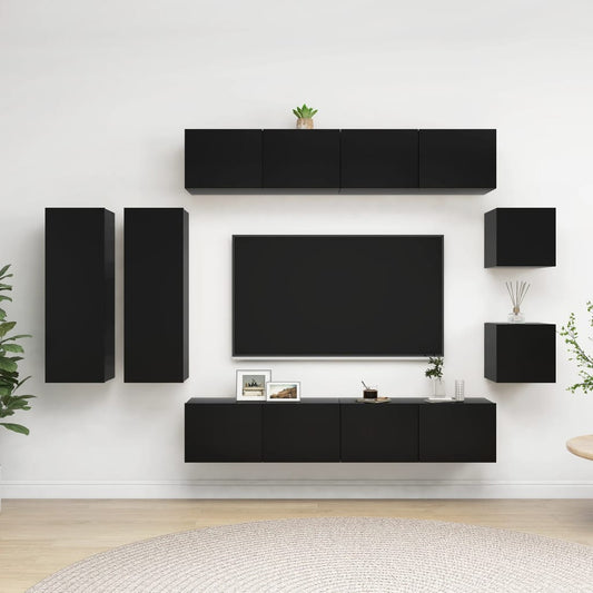 vidaXL 8 Piece TV Cabinet Set Black Engineered Wood