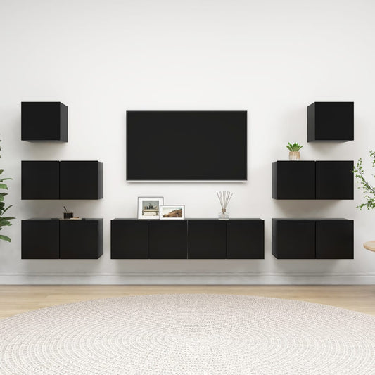 vidaXL 8 Piece TV Cabinet Set Black Engineered Wood