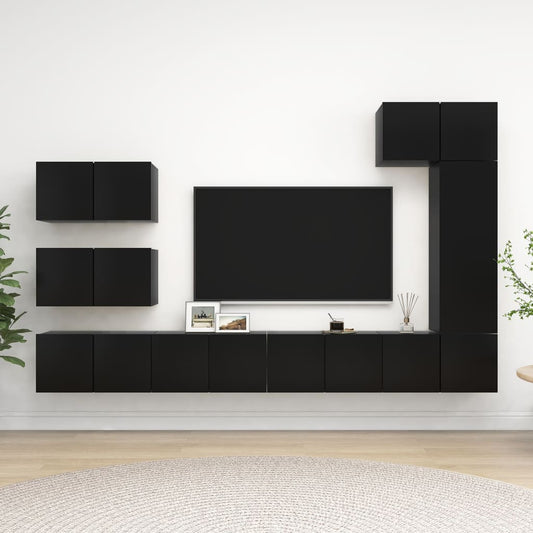 vidaXL 8 Piece TV Cabinet Set Black Engineered Wood