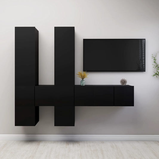 vidaXL 7 Piece TV Cabinet Set Black Engineered Wood