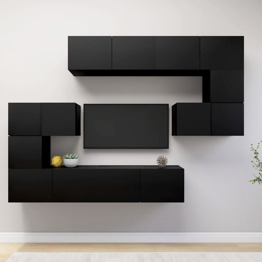vidaXL 8 Piece TV Cabinet Set Black Engineered Wood