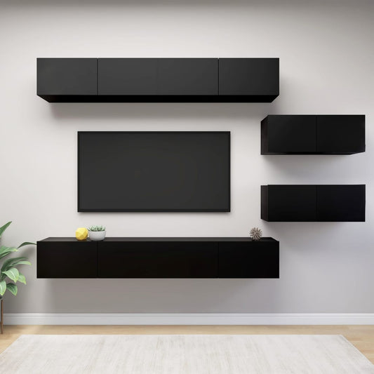 vidaXL 6 Piece TV Cabinet Set Black Engineered Wood