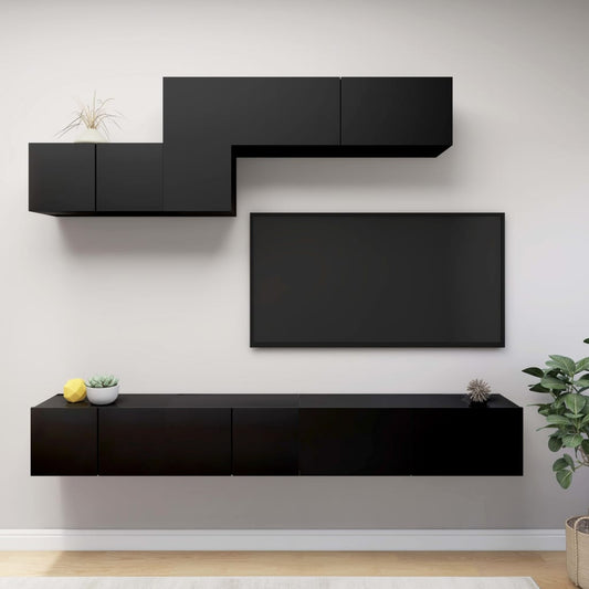 vidaXL 6 Piece TV Cabinet Set Black Engineered Wood