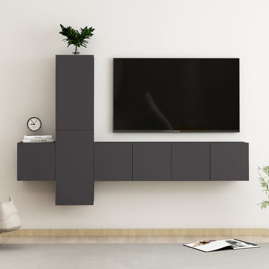 vidaXL 5 Piece TV Cabinet Set Grey Engineered Wood