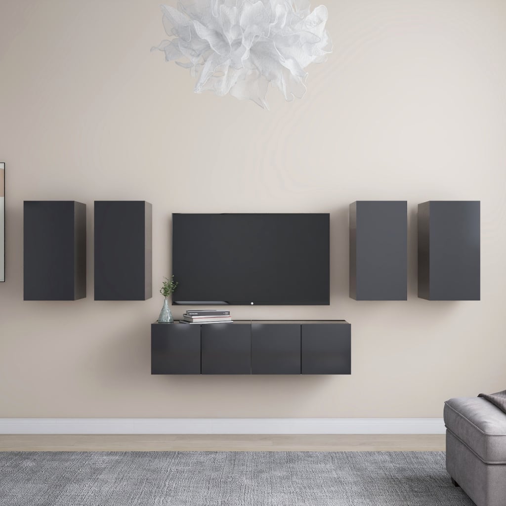 vidaXL 6 Piece TV Cabinet Set Grey Engineered Wood