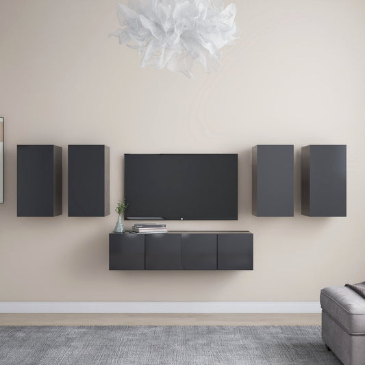 vidaXL 6 Piece TV Cabinet Set Grey Engineered Wood
