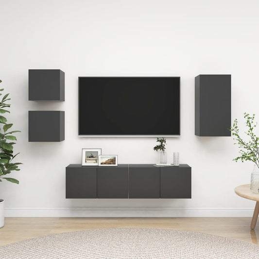 vidaXL 5 Piece TV Cabinet Set Grey Engineered Wood