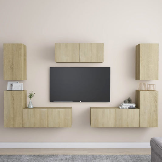 vidaXL 7 Piece TV Cabinet Set Sonoma Oak Engineered Wood