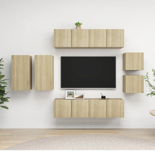 vidaXL 8 Piece TV Cabinet Set Sonoma Oak Engineered Wood