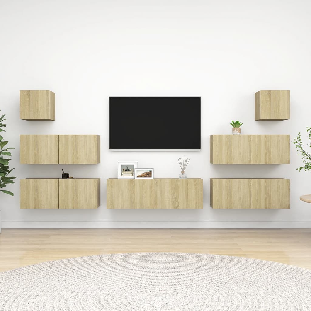 vidaXL 7 Piece TV Cabinet Set Sonoma Oak Engineered Wood