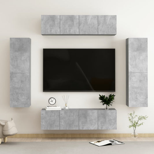vidaXL 6 Piece TV Cabinet Set Concrete Grey Engineered Wood