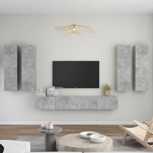 vidaXL 6 Piece TV Cabinet Set Concrete Grey Engineered Wood