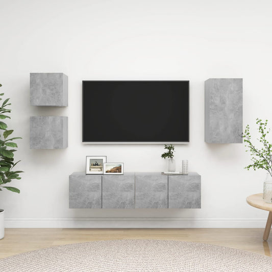 vidaXL 5 Piece TV Cabinet Set Concrete Grey Engineered Wood