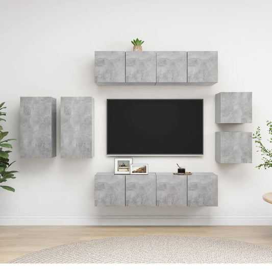 vidaXL 8 Piece TV Cabinet Set Concrete Grey Engineered Wood