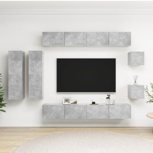 vidaXL 8 Piece TV Cabinet Set Concrete Grey Engineered Wood