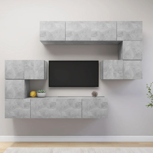 vidaXL 8 Piece TV Cabinet Set Concrete Grey Engineered Wood
