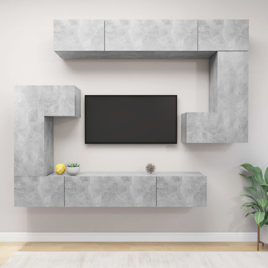 vidaXL 8 Piece TV Cabinet Set Concrete Grey Engineered Wood