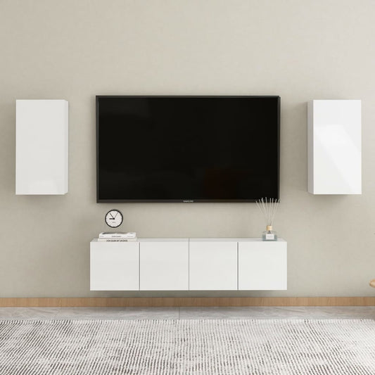 vidaXL 4 Piece TV Cabinet Set High Gloss White Engineered Wood