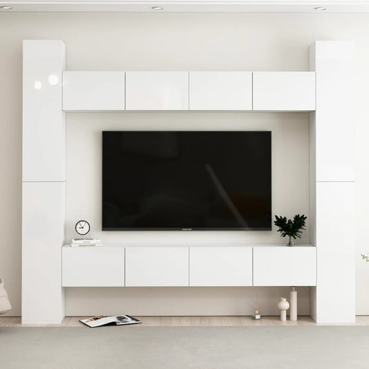 vidaXL 8 Piece TV Cabinet Set High Gloss White Engineered Wood