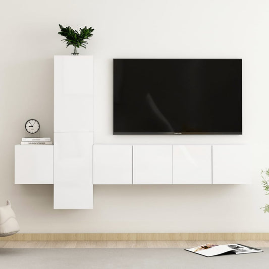 vidaXL 5 Piece TV Cabinet Set High Gloss White Engineered Wood