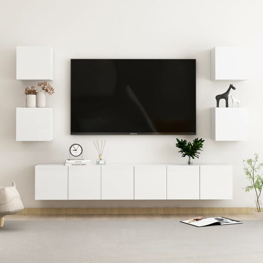 vidaXL 7 Piece TV Cabinet Set High Gloss White Engineered Wood