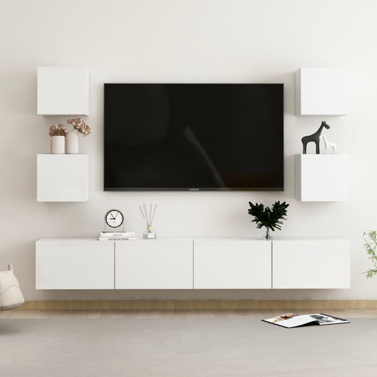 vidaXL 6 Piece TV Cabinet Set High Gloss White Engineered Wood