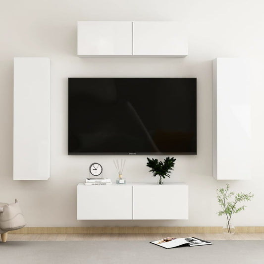 vidaXL 4 Piece TV Cabinet Set High Gloss White Engineered Wood