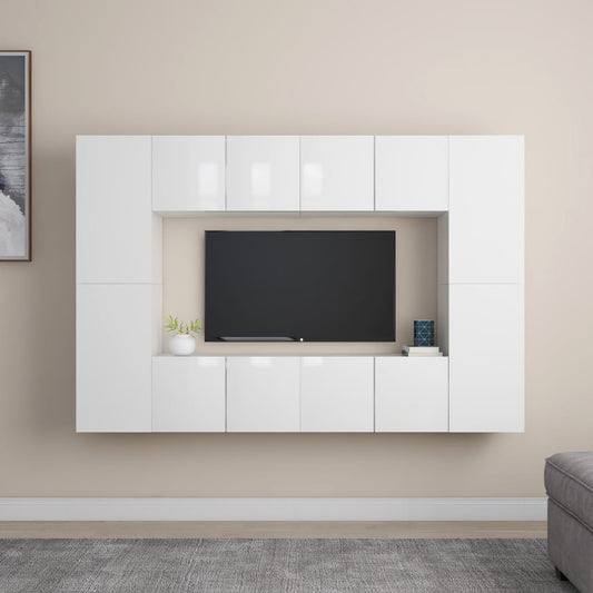 vidaXL 8 Piece TV Cabinet Set High Gloss White Engineered Wood
