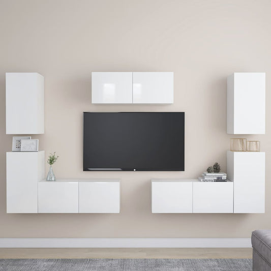 vidaXL 7 Piece TV Cabinet Set High Gloss White Engineered Wood