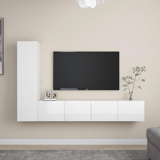 vidaXL 4 Piece TV Cabinet Set High Gloss White Engineered Wood