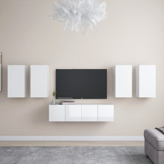 vidaXL 6 Piece TV Cabinet Set High Gloss White Engineered Wood