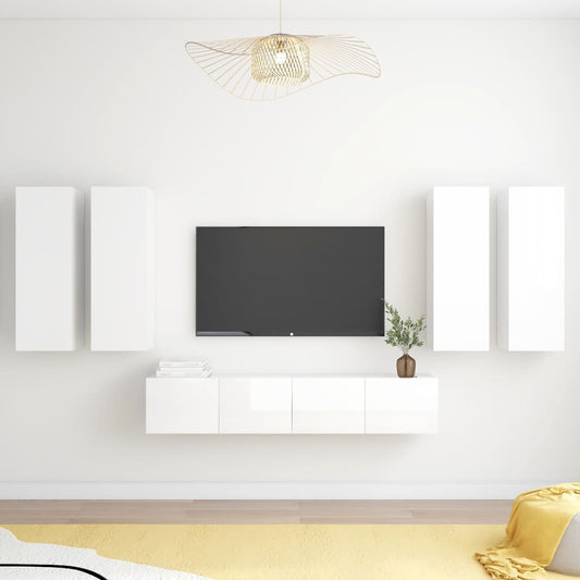 vidaXL 6 Piece TV Cabinet Set High Gloss White Engineered Wood