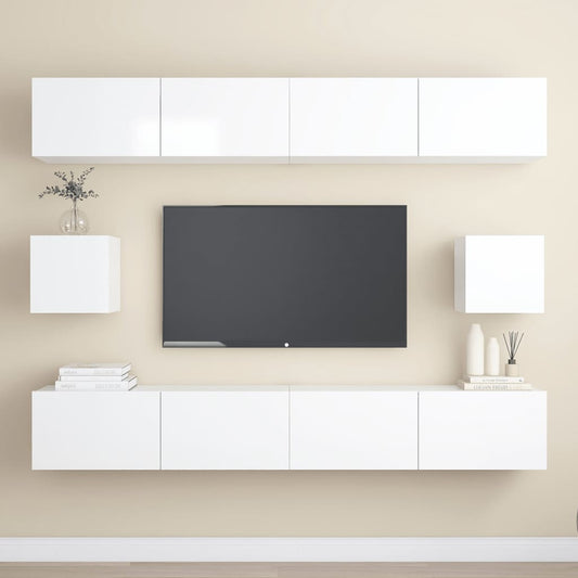vidaXL 6 Piece TV Cabinet Set High Gloss White Engineered Wood