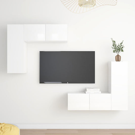 vidaXL 4 Piece TV Cabinet Set High Gloss White Engineered Wood