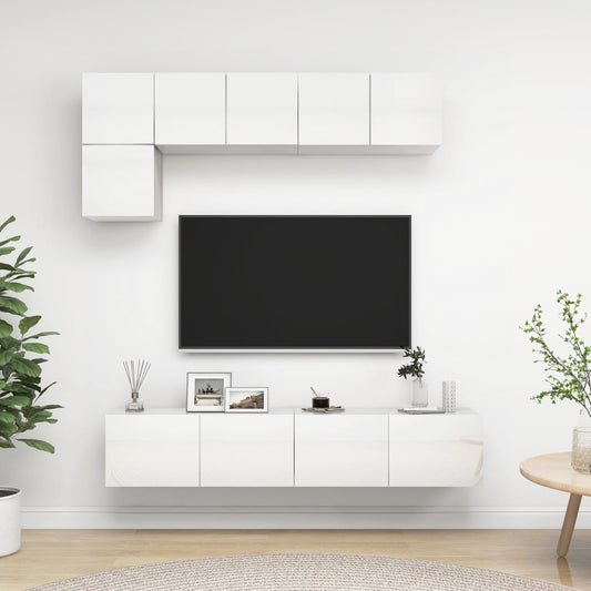 vidaXL 5 Piece TV Cabinet Set High Gloss White Engineered Wood