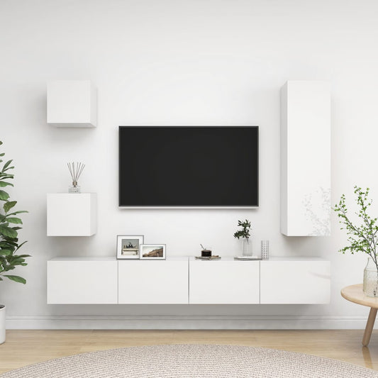 vidaXL 5 Piece TV Cabinet Set High Gloss White Engineered Wood