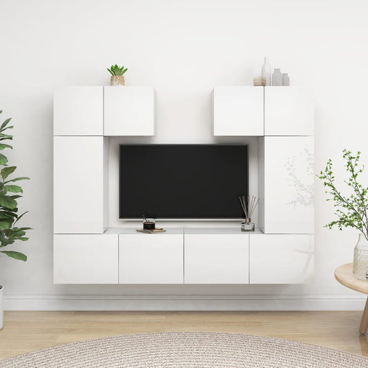 vidaXL 6 Piece TV Cabinet Set High Gloss White Engineered Wood