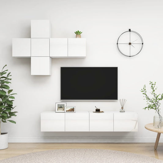 vidaXL 7 Piece TV Cabinet Set High Gloss White Engineered Wood