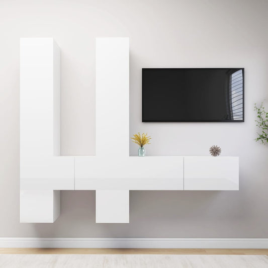 vidaXL 6 Piece TV Cabinet Set High Gloss White Engineered Wood