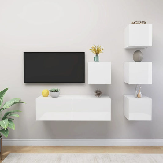 vidaXL 5 Piece TV Cabinet Set High Gloss White Engineered Wood