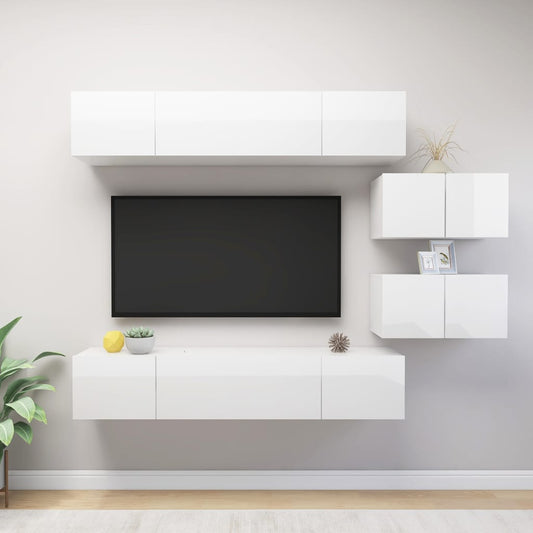 vidaXL 6 Piece TV Cabinet Set High Gloss White Engineered Wood