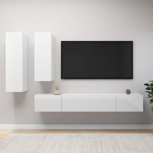 vidaXL 4 Piece TV Cabinet Set High Gloss White Engineered Wood