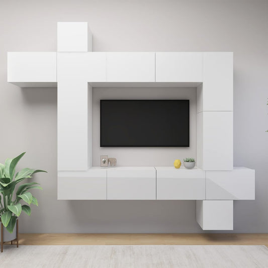 vidaXL 9 Piece TV Cabinet Set High Gloss White Engineered Wood