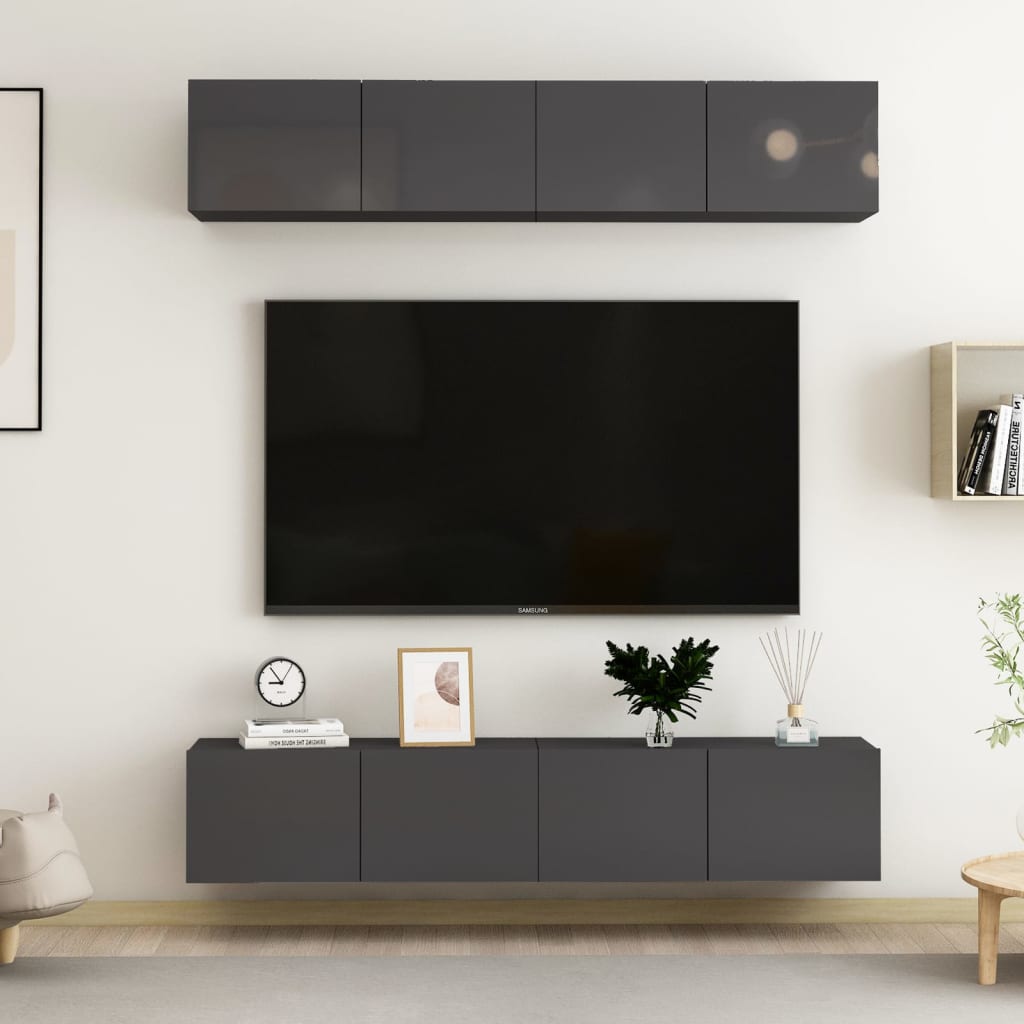 vidaXL TV Cabinets 4 pcs High Gloss Grey 80x30x30 cm Engineered Wood