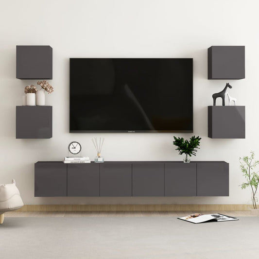 vidaXL 7 Piece TV Cabinet Set High Gloss Grey Engineered Wood