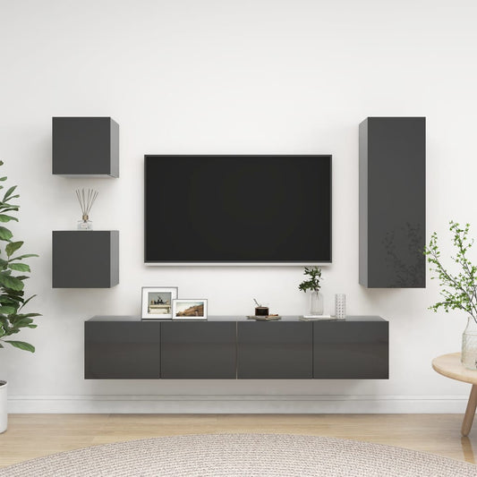 vidaXL 5 Piece TV Cabinet Set High Gloss Grey Engineered Wood