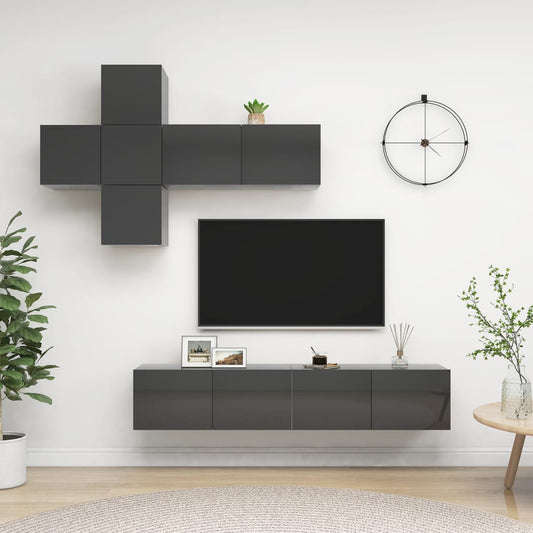 vidaXL 7 Piece TV Cabinet Set High Gloss Grey Engineered Wood