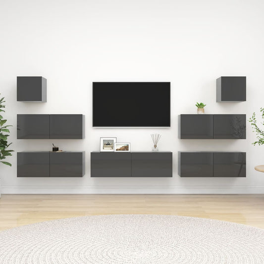 vidaXL 7 Piece TV Cabinet Set High Gloss Grey Engineered Wood