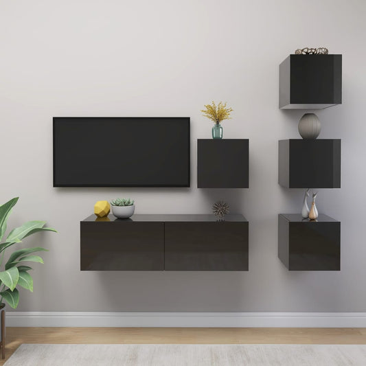 vidaXL 5 Piece TV Cabinet Set High Gloss Grey Engineered Wood