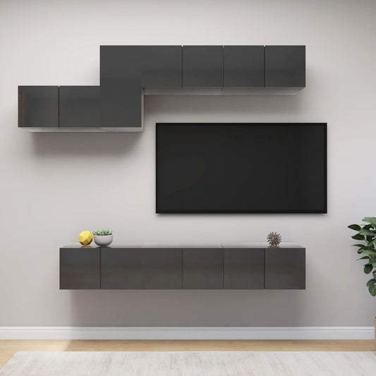 vidaXL 7 Piece TV Cabinet Set High Gloss Grey Engineered Wood